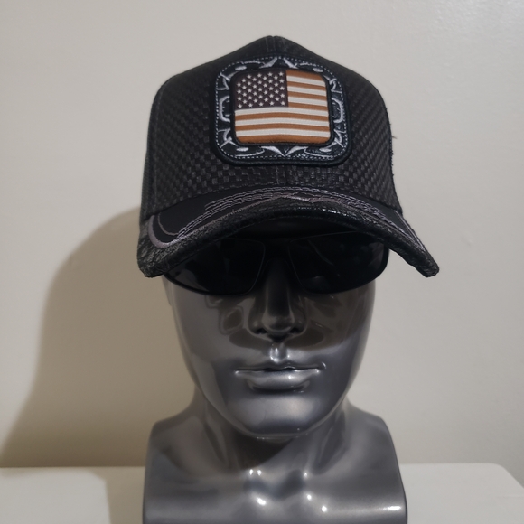 Other - Black Trucker Cap with American Flag Patch